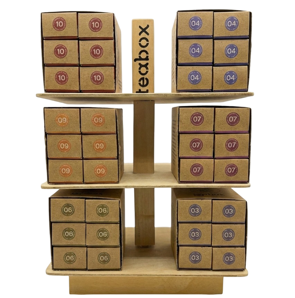 Πακέτο προσφοράς τσάι Teabox 12 γεύσεις x (12τμχ κουτί) ξύλινο stand bar 10menu 3πτυχα tb_stand_offer_tea_12 flavors_wooden stand_12