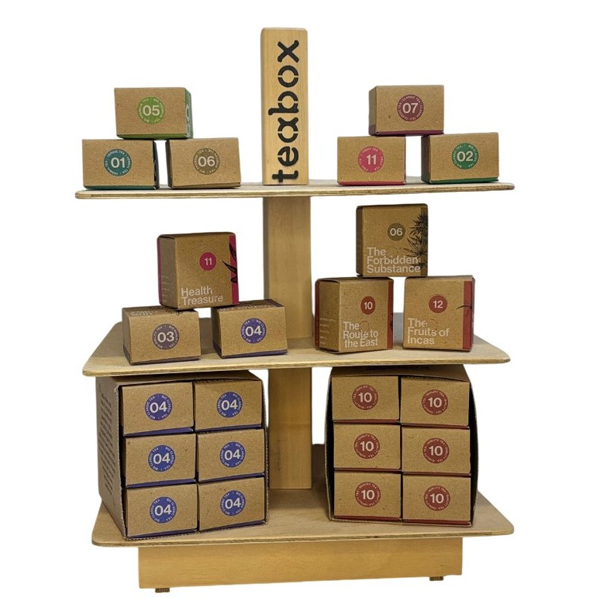 Πακέτο προσφοράς τσάι Teabox 12 γεύσεις x (12τμχ κουτί) ξύλινο stand bar 10menu 3πτυχα tb_stand_offer_tea_12 flavors_wooden stand_2